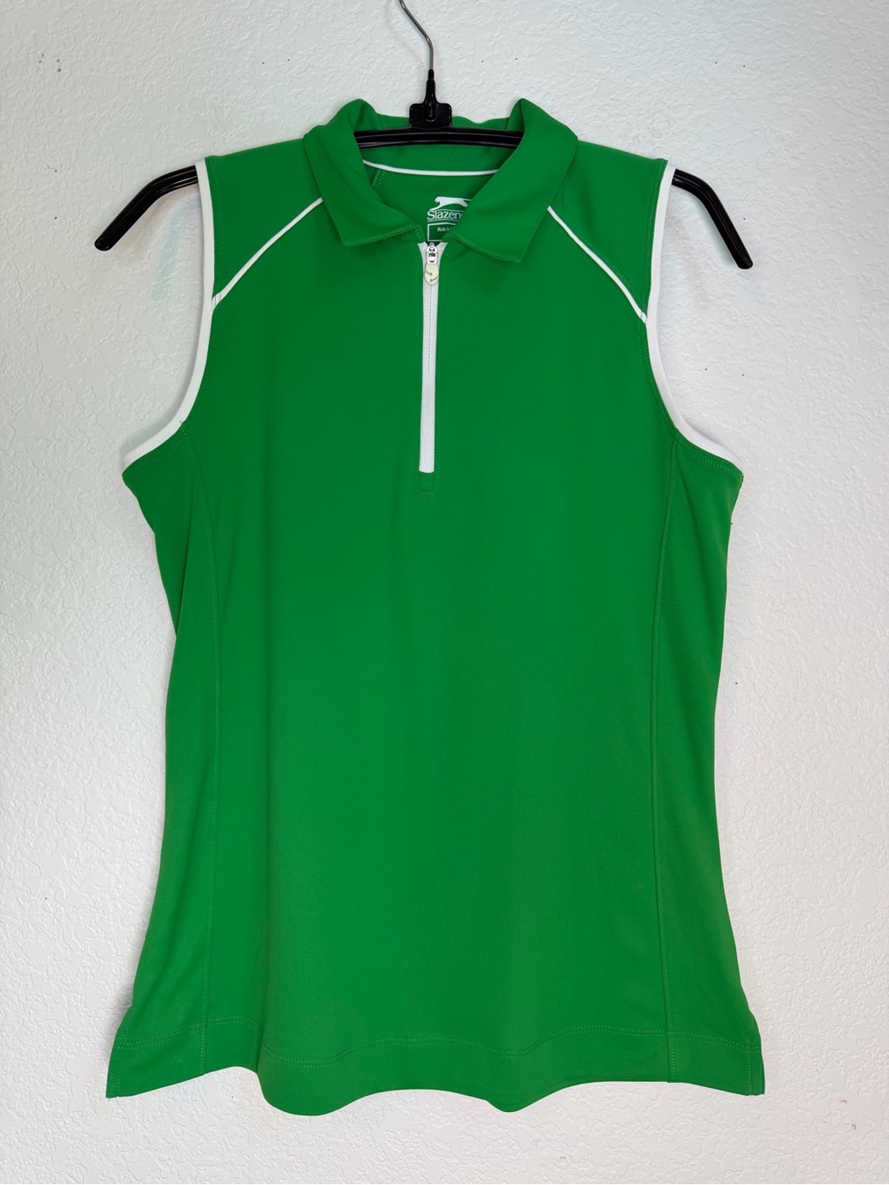 Slazenger Green Sleeveless 1/4 Zip Golf Tank with White Trim, Size S
